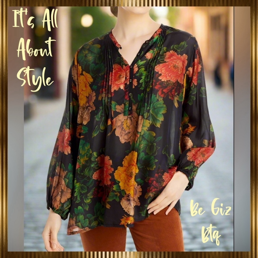 🔥🔥NWT Johnny Was Bayani Colorful Floral Printed Silk Tunic Size Medium
